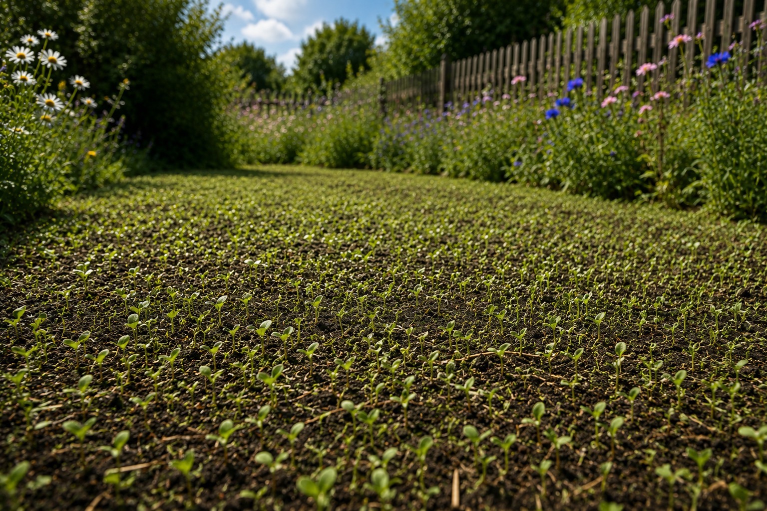 Första groningen av ängsblommor