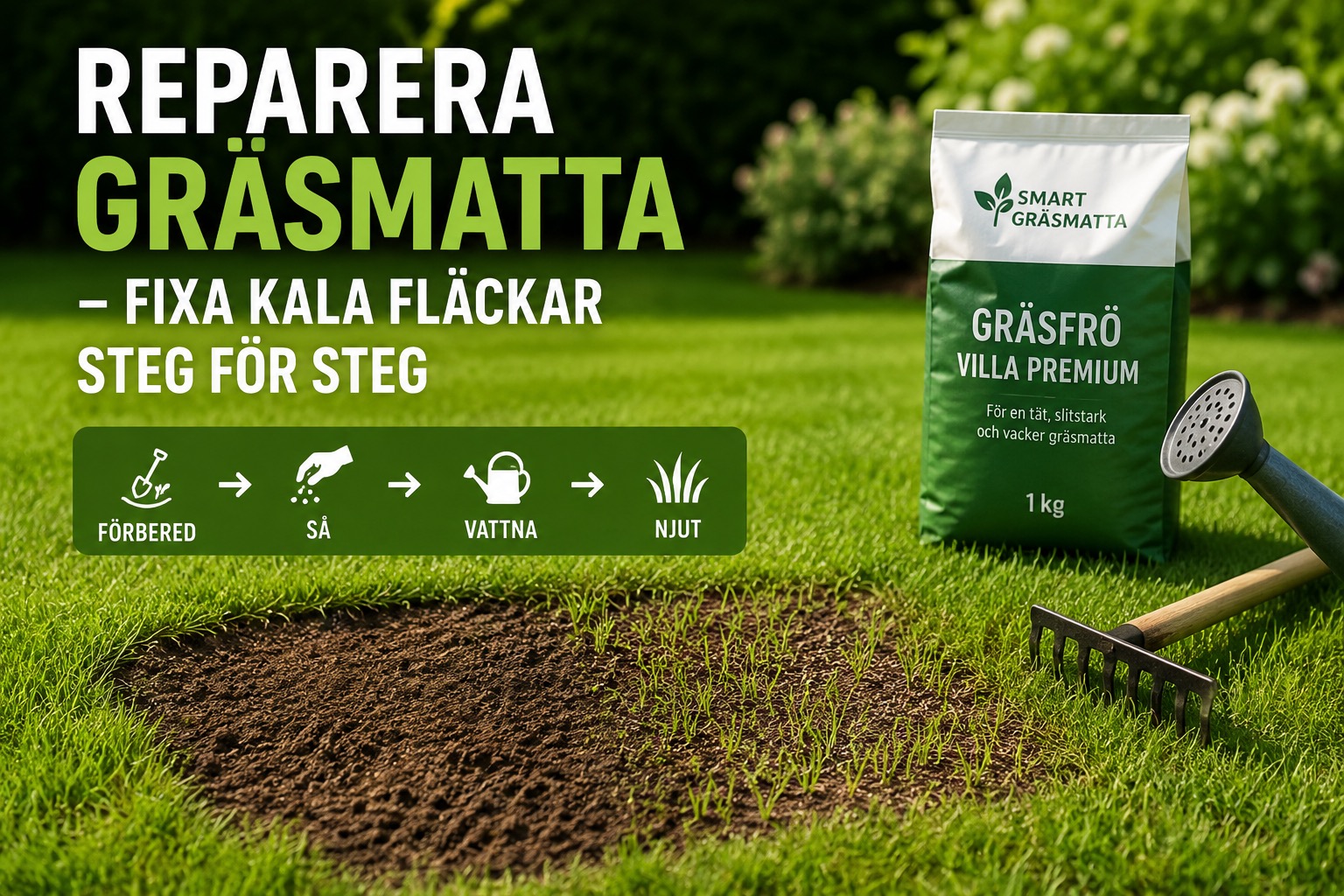 Reparera gräsmatta – fixa kala fläckar steg för steg