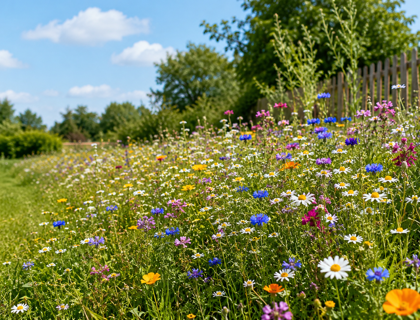 Färgglad blomsteräng med ängsblommor